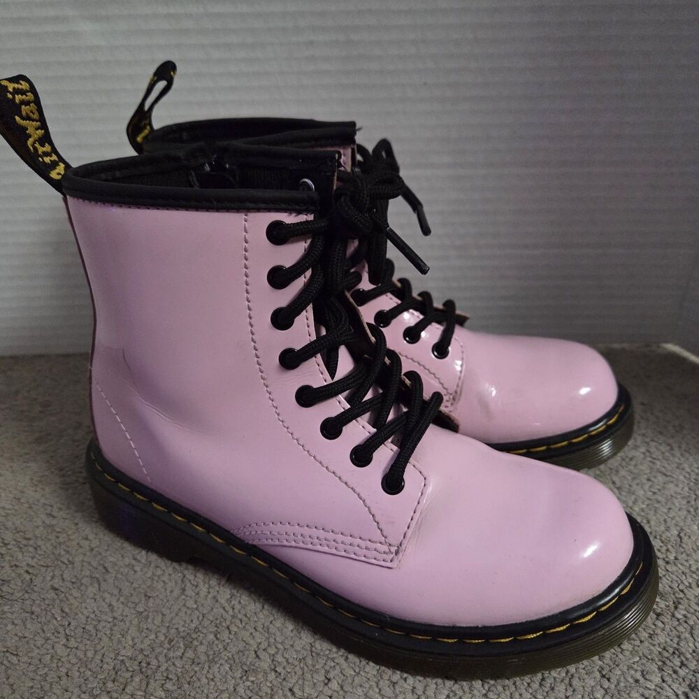 Dr. Doc Martens 1460J YOUTH Kids Pink Patent Leather Combat Ankle Boots Sz 2 - Picture 1 of 11